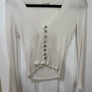 Reformation Ivory Ribbed Button-Down Shirt